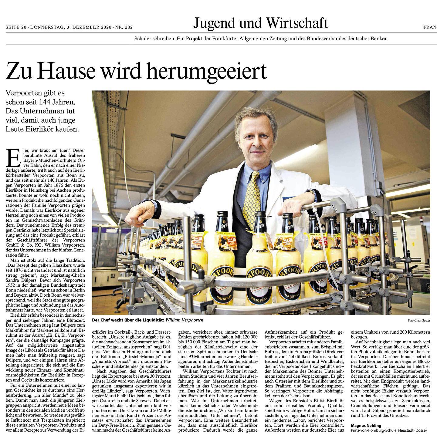 Zum Wochenende noch eine gute Nachricht: Magnus hat im Leistungskurs Politik einen Artikel über den Eierlikörherstelle