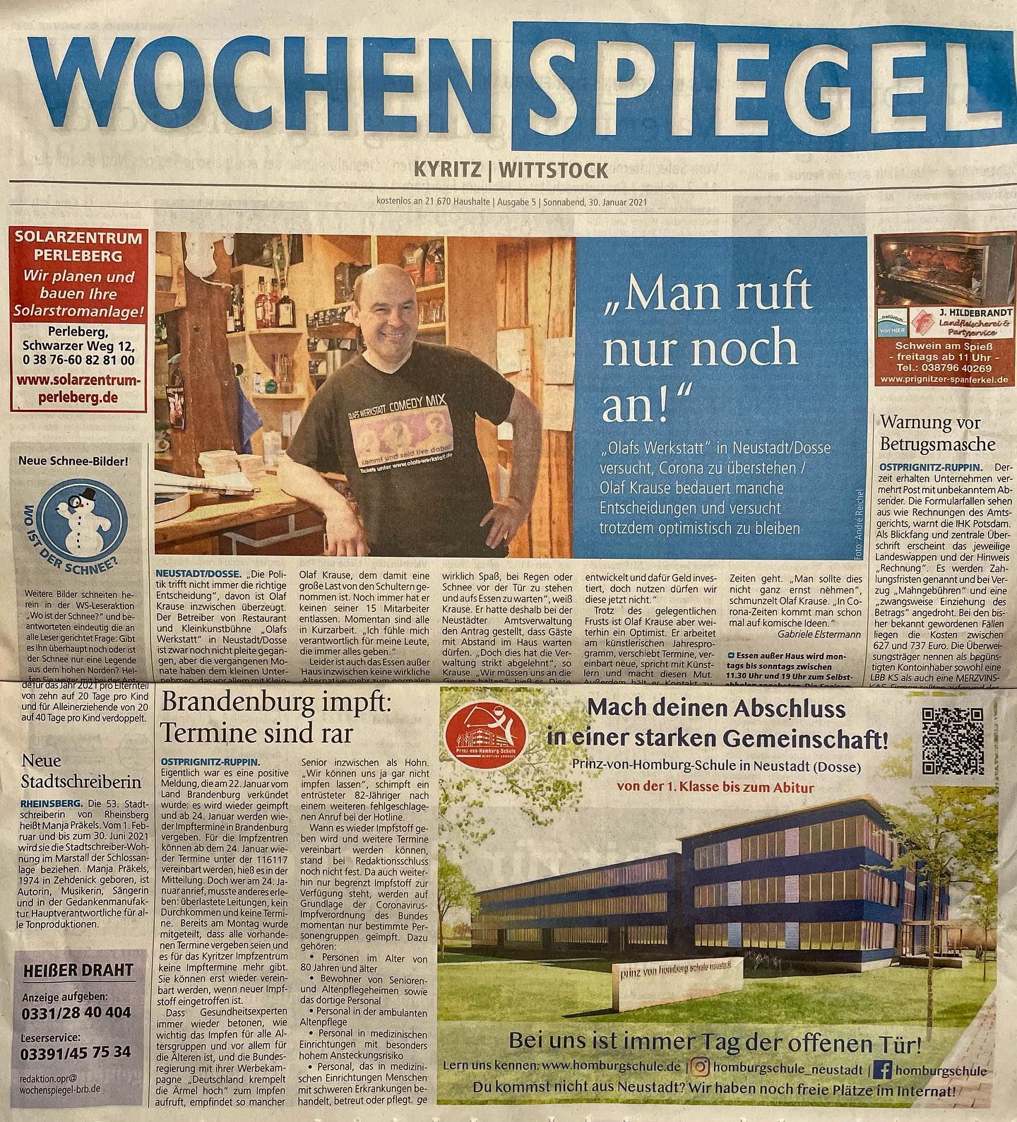 Wer hat unser Bild im heutigen Wochenspiegel schon entdeckt? #homburgschule #reiteninderschule #wochenspiegel #winterfer