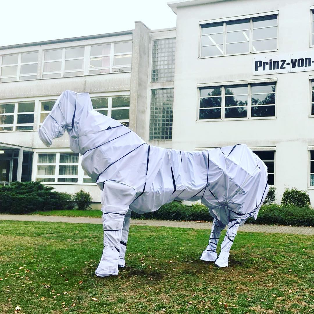 Kunstpraktiken der Moderne. #christo #verhüllung #kunstunterricht #pferd #kreativ #besteschüler #dasweißepferd