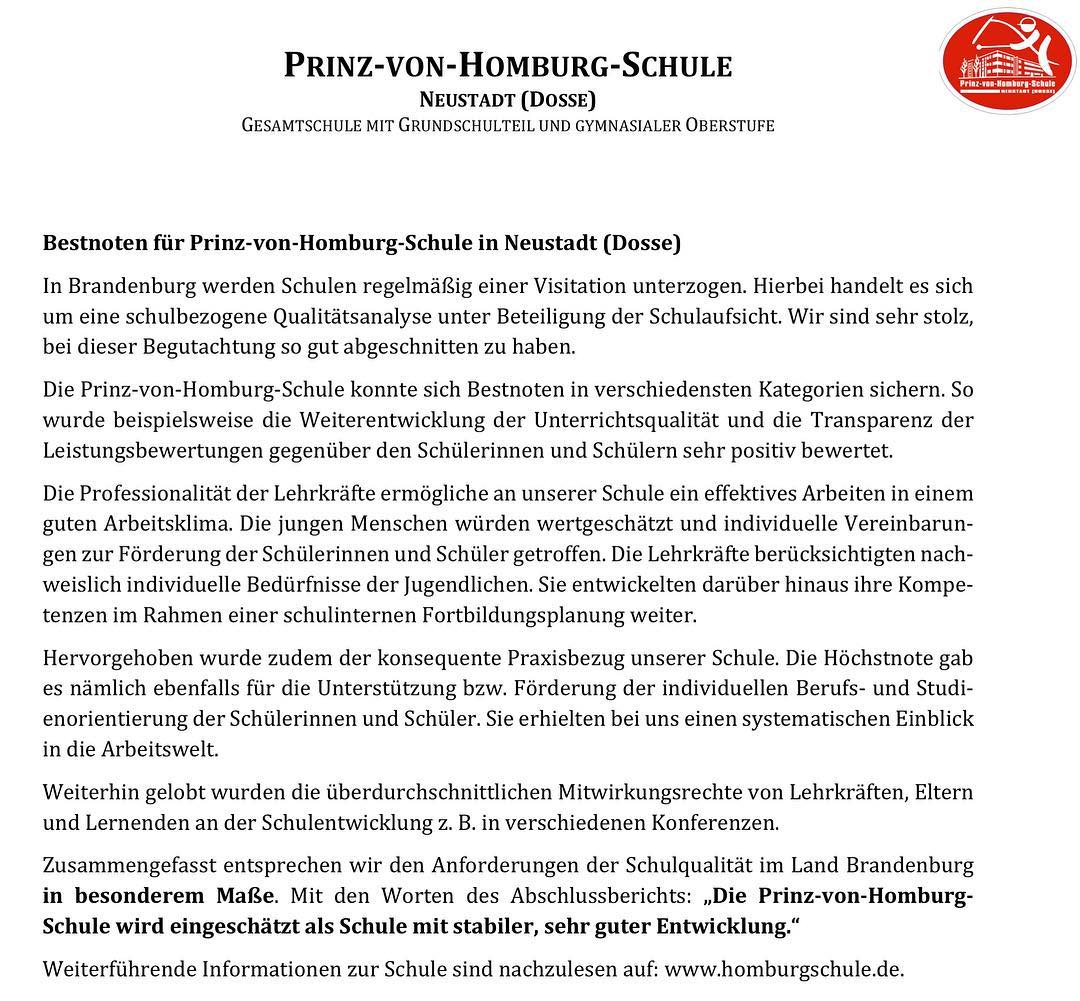 Bestnoten für unsere Schule! Wir sind stolz auf das sehr gute Ergebnis der letzten Schulvisitation.