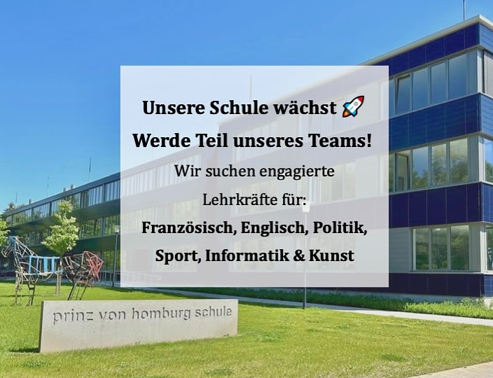 Wir suchen engagierte Lehrkräfte für: Französisch, Englisch, Politik, Sport, Informatik & Kunst
Was dich erwartet: ✅ Ein