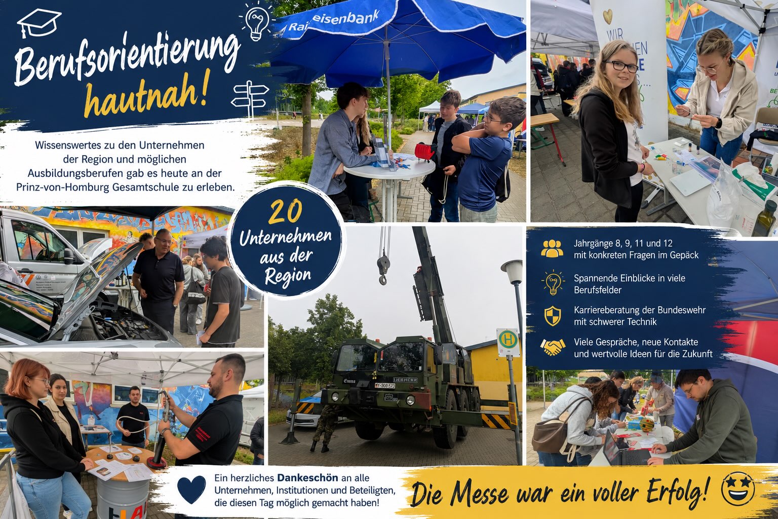 Berufsorientierung hautnah! 🎓🔧🚜

Heute verwandelte sich das Gelände der Prinz-von-Homburg-Schule in eine große Berufs- u