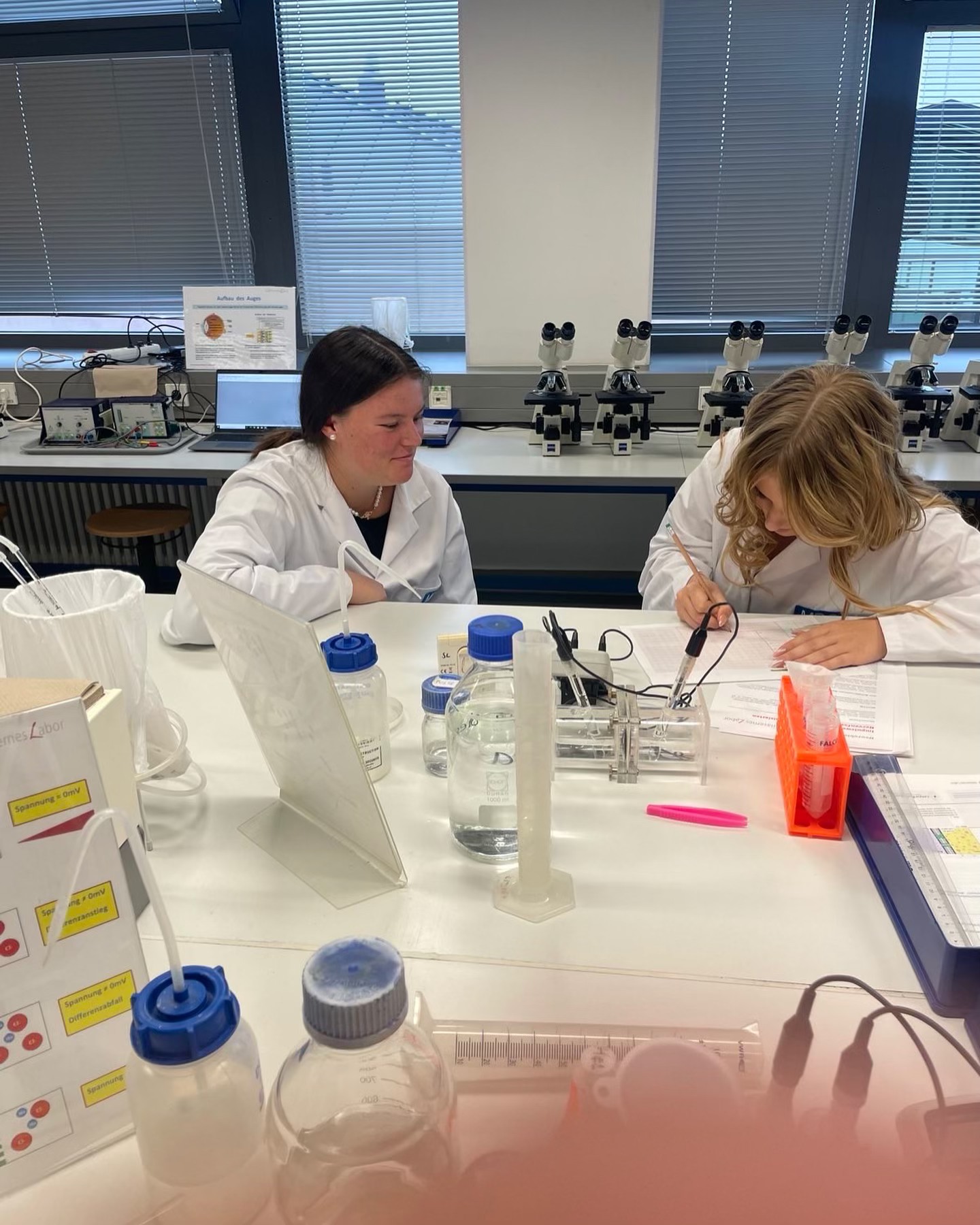 Der Biologie Leistungskurs Klasse 12 war im Gläsernen Labor zum Thema Neurobiologie. Dabei ging es um Potentialmessungen